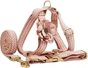 IUOUTG Escape Proof Dog Harness and Leash Set Soft & Adjustable Matching Collar with Flower and Durable Metal Buckle for Pet Wedding Birthday