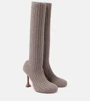 [Amina Muaddi] Amina Muaddi Veneda 95 knee-high sock boots AU 9 beige