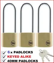 3 x Yale Padlocks Keyed Alike 40mm Brass padlock 4 keys Y110/40/163/3