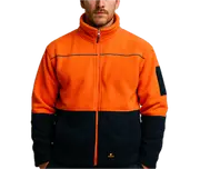 HI VIS Polar Fleece Sherpa Jacket Full Zip Thick Lined Winter Safety Jumper - Orange