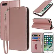 for iPhone SE 2022 SE 2020 Case Leather Wallet Magnetic Flip Cover with Wrist Strap Card Holders SunYoo Case RFID Blocking Porte Feuille Portefeuille Coque étui for iPhone 8 7 Femmes Homme Pink