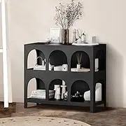Oikiture Storage Bookshelf Display Organizer – Black 2-Tier Rack for Living Room