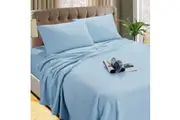 Kingtex Micro Flannelette Sheet Set 40 cm Wall Steel Blue