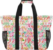 [sanluoli] Storage Bags Foldable Beach Bags With Compartments Canvas Laundry Bag Travel, A of Colored Triangles, 1 size