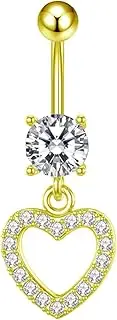 [Meokro] Love Pendant Navel Ring Heart-shaped Copper Inlaid Zircon Navel Ring Human Piercing Jewelry