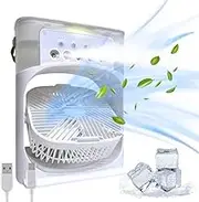 Portable Fan, Air Cooling Humidifier with Color Light, Timer, 3 Wind s and 3 Spray Modes for Office and Home (White)