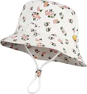 [SAIIURV] Toddler Baby Sun Hat with Chin Strap, Adjustable Bucket Hat for Toddler Kids, Cute Flower Print Summer Cap Baby Fisherman Hats for Outdoor Beach 1-2 Years