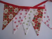 Bunting/flags Fabric Red/green/white floral Present Gift Party Shower girl