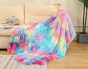 Rainbow Faux Fur Shaggy Throw Blanket Super Soft Cozy Plush for Couch Sofa Bed