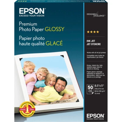 Epson Premium Photo Paper GLOSSY 8.5 x 11 Inches 50 Sheets White