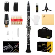 GLY-PBK Professional Ebonite Bb Clarinet with 10 Reeds, Stand, Hard Case, Cle...