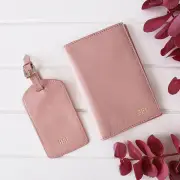 Blush Leather Personalised Passport and Luggage Tag Set