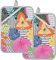 Pot Holders for Kitchen Neo Rain Personalized Summer Tropical Potholders for Kitchens with Pocket Hot Pads for Cooking Oven Mitts 2 Pack