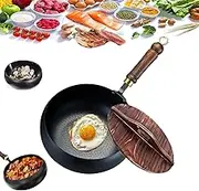 Suntuup Iron Pan, Uncoated Iron Pan, 9.45 Inch Suntuup Japanese Hand-Forged Non-Stick IronPan for Cooker Gas Stir Fry Pans, with Wooden Lid (28cm Hammer Pattern)
