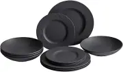 Manufacture Rock 12-Piece Dinnerware Set, Plates and Bowls, Matte Black, Premium