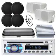 Pyle SD USB Bluetooth Radio,Marine 6.5" and 3.5" Speakers,Antenna,Cover,Amplifer