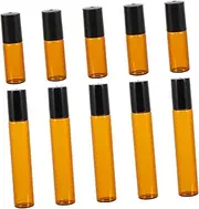Didiseaon 10Pcs Portable Refillable Glass Roller Bottles Tea Color Bottles with Caps for Essential Oils Perfumes Makeup Travel Toiletry Containers