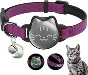 Waterproof Airtag Cat Collar, Breakaway Cat Airtag Collar with Luminous & Reflective Fish Pattern, Lightweight Kitten Collar for Apple Air tag, Hidden GPS Tracker for Cats, Kittens, Puppies (9-13")