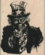 Undead Uncle Sam 2 1/4 x 2 3/4" Rubber Stamp, Uncle Stamp Zombie Stamp