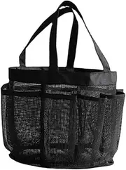 [Ipetboom] Mesh Beach Tote Bag for Family Use Multi Pocket Travel Toiletry Storage Pouch Lightweight and Durable Net Mesh Design for Pool Gym and Vacation Black