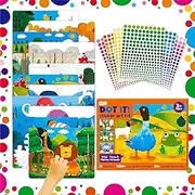 Dot It Sticker Art Activity, 6 Double-Sided Canvases (12 Scenes) with Wild/Marine/Farm Animals Plus 5180 Colorful Stickers, Dot Coloring Stickers for Boys & Girls DIY Activity Craft kit