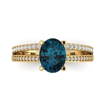 2.32 ct Oval Cut Topaz Gemstone Solitaire with Accents Promise Ring Yellow Gold