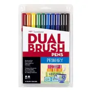 10pc Tombow Dual Brush/Fine Pen Marker Water-Based Sketching/Drawing Set Primary