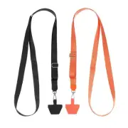 2Pcs Smart Phone Lanyard with 2 Patches, Black/Orange (73-50cm)