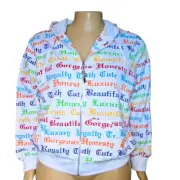 Feather’s Full Zip Hoodie Juniors 3X White Multicolor Words