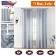 Light Filtering Drapes with Pinch Pleat Design - Chic 90" Chambray Blue Curtains