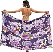 [RPLIFE] Cute Koala Purple Sarong Coverups for Women Fringe Honeymoon Sarong, Large, Cute Koala Purple, Large