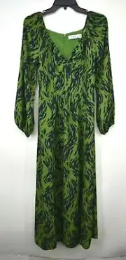 Ali & Jay Womens Green Art Snob Long Sleeve Print Dress Dual Front Slits $158 M