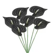 6Pcs 13" Artificial Anthurium Lily Flowers Floral Bouquet Decor, Black