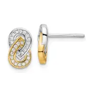 Ss/Gold Plated Sterling Silver Rh-Plated & Gold-Plated Cz Teardrop Infinity Post Earrings