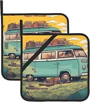 Happy Campers Potholders BBQ Pot Holders for Heat Resistant Potholder, Hot Pads,Cooking Baking(2-Pack)