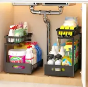 Under Sink Organizer Adjustable Shelves 2 Pack Pull Out Cabinet Slide Shelf