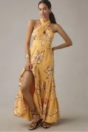 Anthropologie Hutch Maxi Dress Women Alter Yellow Floral Resort Vacay Size 6 NWT