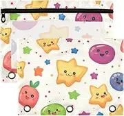 Cartoon Cute Colorful Fruits Tars Binder Pouches 3 Rings with Clear Window Zipper Big Capacity 3 Rings for Office Supplies Multicolored 2 PCS
