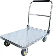 Flatbed Cart Push Cart Stainless Steel Trolley Heavy Duty Load Capacity Platform Truck with Foldable Handle and Silent Swivel Wheels for Moving Hand Truck(Color:202steel,Size:440lb)(202steel 660lb)
