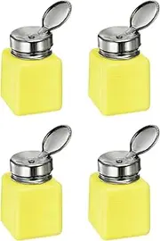 uxcell 4PCS 120ML(4oz) Push Down Alcohol Dispenser Pump Liquid Press Empty Bottles Refillable Container for Acetone Cleanser Nail Polish Remover, Yellow