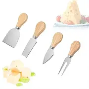 Tongke Cheese Knives Set, 4 Pcs Stainless Steel Wood Handle Cheese Knife, Wood Handle Stainless Steel Cheese Cutter Fork Spreader Slicer