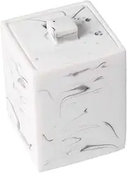 Marble Cotton Swabs Box with Cover for Makeup Cotton Swabs, Makeup Cotton Buds Jar-White