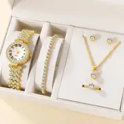 6pcs Set Watches Set Luxury Rhinestone Women Fashion Elegant Wristwatch Quartz Watch for Ladies Clock