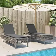 Sun Loungers with Cushions 2 pcs Grey Poly Rattan Patio Sun Loungers