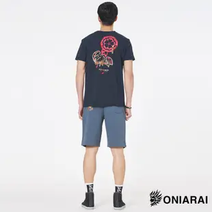 BLUE WAY 鬼洗 ONIARAI - 男款 和藝術日式元素針織休閒短褲(墨藍)