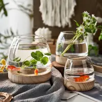 在飛比找蝦皮購物優惠-木托玻璃花瓶 透明玻璃魚缸 玻璃插花容器 水培養綠蘿銅錢草 