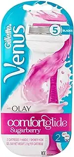 Gillette Venus ComfortGlide with Olay Sugarberry Women's Razor Handle + 2 Refills, 1 Razor and 2 Razor Blade Refills