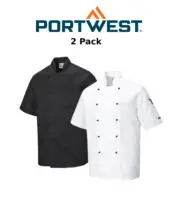 Portwest 2 Pack Mens Kent Chefs Jacket Mandarin Collar Durable Comfort Work C734