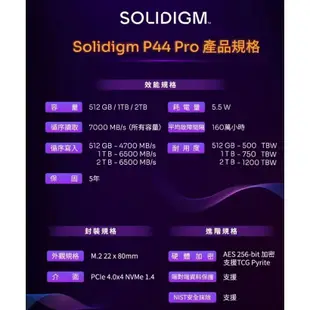 Solidigm P44 Pro 512G 1T M.2 PCIe 4.0 SSD 固態硬碟