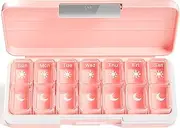 Zoksi Am Pm Pill Organizer 7 Day, Weekly Pill Box 2 Times a Day, Medicine Pill Organizer with Separate Compartment, Travel Pill Case Dispenser Portable for Vitamins, Fish Oils, Medicines(Pink)